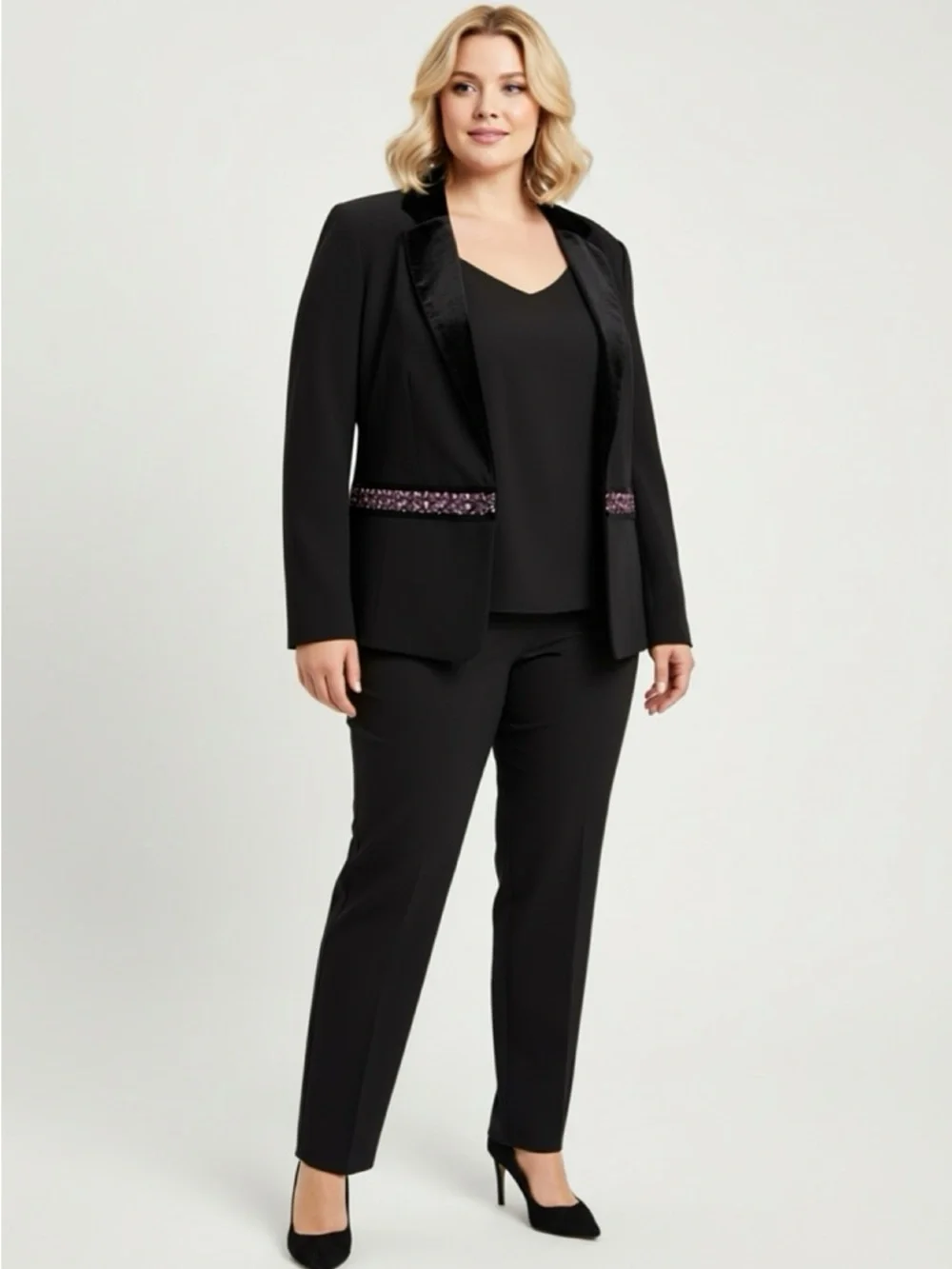 Goth Whimsigoth Black Blazer Velvet Embroidered Trim Size 20 1X Plus Vampire - Picture 13 of 13